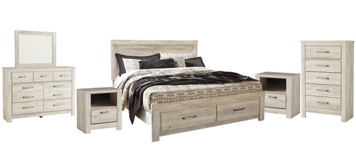 Bellaby Queen Platform Bed with 2 Storage Drawers with Mirrored Dresser, Chest and 2 Nightstands Huntsville Furniture Outlet