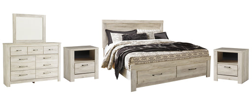 Bellaby Queen Platform Bed with 2 Storage Drawers with Mirrored Dresser and 2 Nightstands Huntsville Furniture Outlet