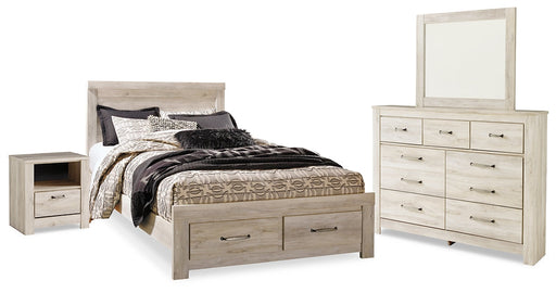 Bellaby Queen Platform Bed with 2 Storage Drawers with Mirrored Dresser and Nightstand Huntsville Furniture Outlet