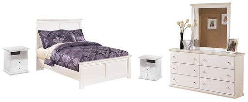 Bostwick Shoals Full Panel Bed with Mirrored Dresser and 2 Nightstands Huntsville Furniture Outlet