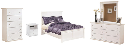 Bostwick Shoals Full Panel Bed with Mirrored Dresser and Chest Huntsville Furniture Outlet