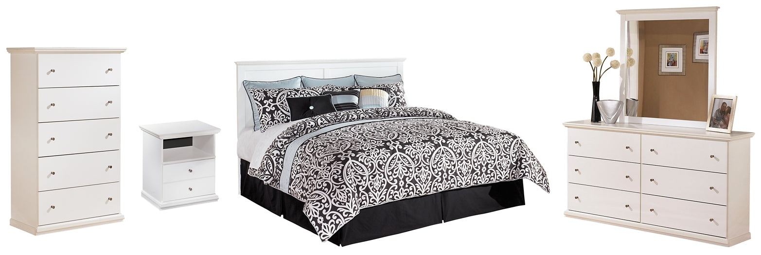 Bostwick Shoals King/California King Panel Headboard with Mirrored Dresser, Chest and Nightstand Huntsville Furniture Outlet