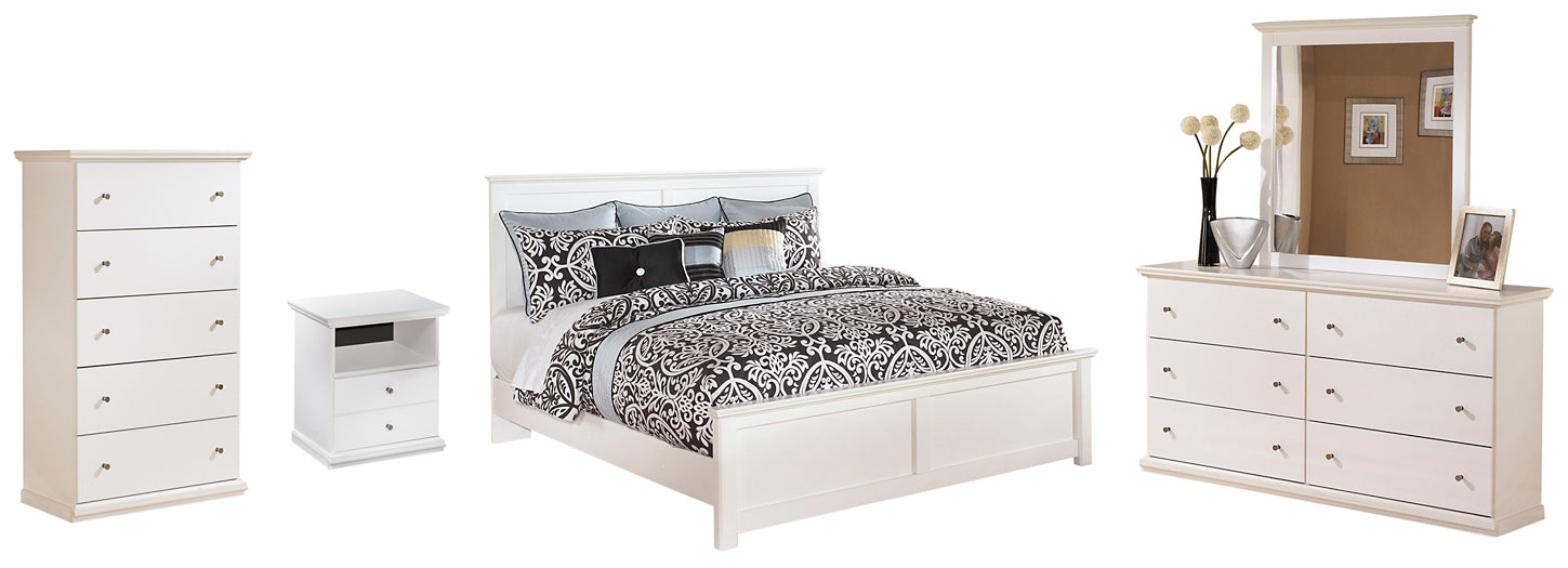 Bostwick Shoals King Panel Bed with Mirrored Dresser, Chest and Nightstand Huntsville Furniture Outlet