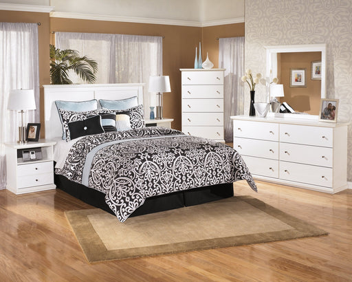 Bostwick Shoals Queen/Full Panel Headboard with Mirrored Dresser, Chest and Nightstand Huntsville Furniture Outlet