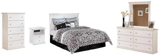 Bostwick Shoals Queen/Full Panel Headboard with Mirrored Dresser, Chest and Nightstand Huntsville Furniture Outlet