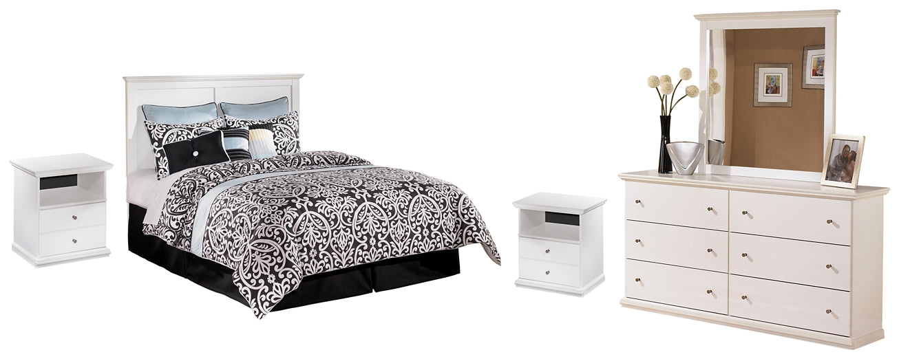 Bostwick Shoals Queen/Full Panel Headboard with Mirrored Dresser and 2 Nightstands Huntsville Furniture Outlet