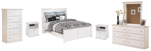 Bostwick Shoals Queen Panel Bed with Mirrored Dresser, Chest and 2 Nightstands Huntsville Furniture Outlet