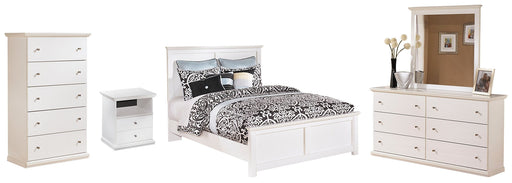 Bostwick Shoals Queen Panel Bed with Mirrored Dresser, Chest and Nightstand Huntsville Furniture Outlet