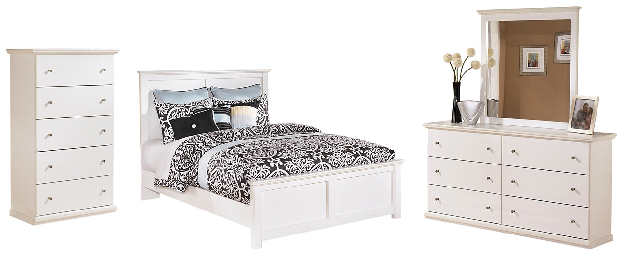 Bostwick Shoals Queen Panel Bed with Mirrored Dresser and 2 Nightstands Huntsville Furniture Outlet