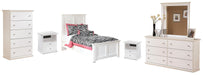 Bostwick Shoals Twin Panel Bed with Mirrored Dresser, Chest and 2 Nightstands Huntsville Furniture Outlet