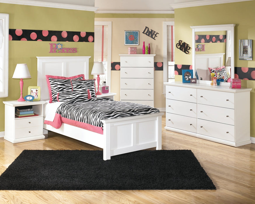 Bostwick Shoals Twin Panel Bed with Mirrored Dresser, Chest and Nightstand Huntsville Furniture Outlet