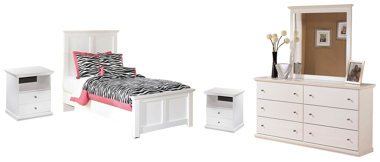 Bostwick Shoals Twin Panel Bed with Mirrored Dresser and 2 Nightstands Huntsville Furniture Outlet