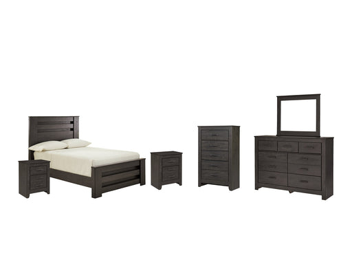 Brinxton Full Panel Bed with Mirrored Dresser, Chest and 2 Nightstands Huntsville Furniture Outlet