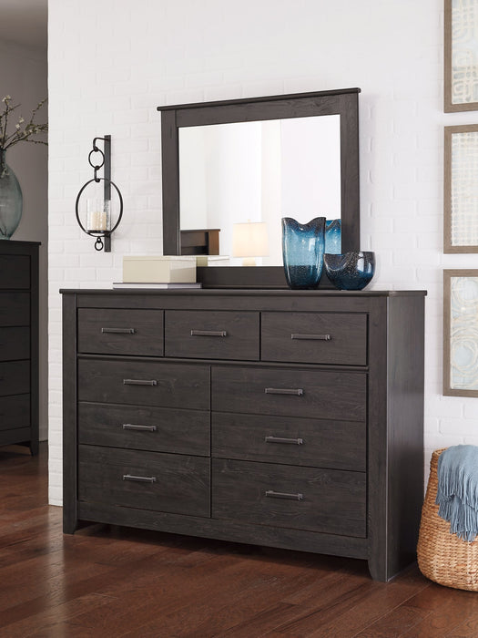 Brinxton Full Panel Bed with Mirrored Dresser, Chest and Nightstand Huntsville Furniture Outlet