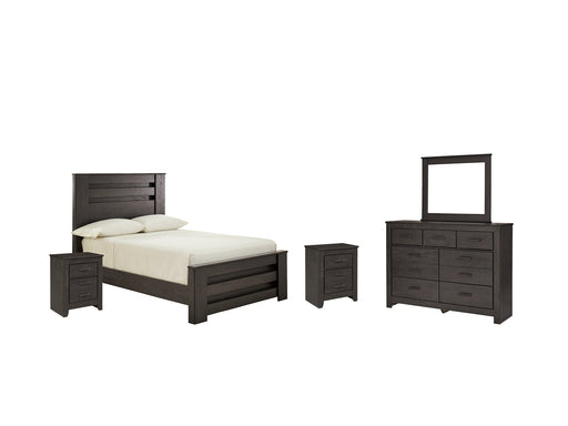 Brinxton Full Panel Bed with Mirrored Dresser and 2 Nightstands Huntsville Furniture Outlet