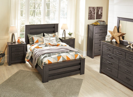 Brinxton Full Panel Bed with Mirrored Dresser and 2 Nightstands Huntsville Furniture Outlet