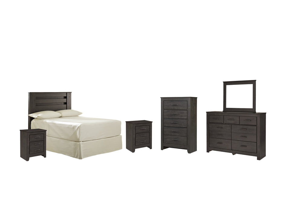 Brinxton Full Panel Headboard with Mirrored Dresser, Chest and 2 Nightstands Huntsville Furniture Outlet