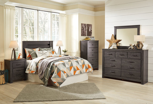 Brinxton Full Panel Headboard with Mirrored Dresser, Chest and 2 Nightstands Huntsville Furniture Outlet