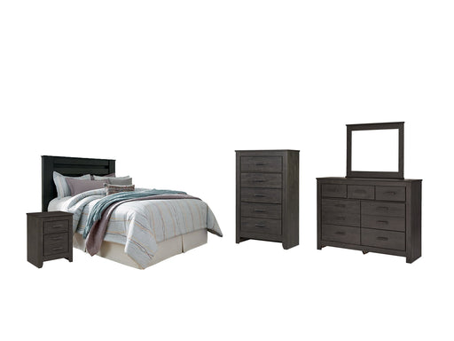 Brinxton King/California King Panel Headboard with Mirrored Dresser, Chest and Nightstand Huntsville Furniture Outlet