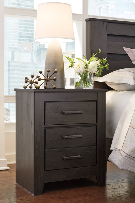 Brinxton King/California King Panel Headboard with Mirrored Dresser, Chest and Nightstand Huntsville Furniture Outlet