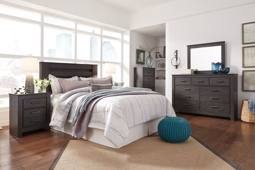 Brinxton King/California King Panel Headboard with Mirrored Dresser, Chest and Nightstand Huntsville Furniture Outlet