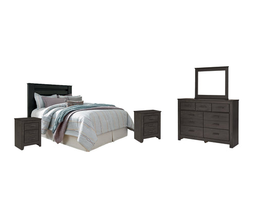 Brinxton King/California King Panel Headboard with Mirrored Dresser and 2 Nightstands Huntsville Furniture Outlet