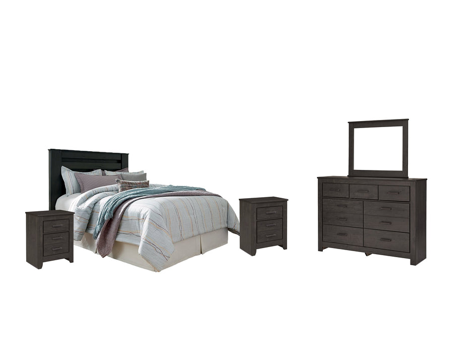 Brinxton King/California King Panel Headboard with Mirrored Dresser and 2 Nightstands Huntsville Furniture Outlet