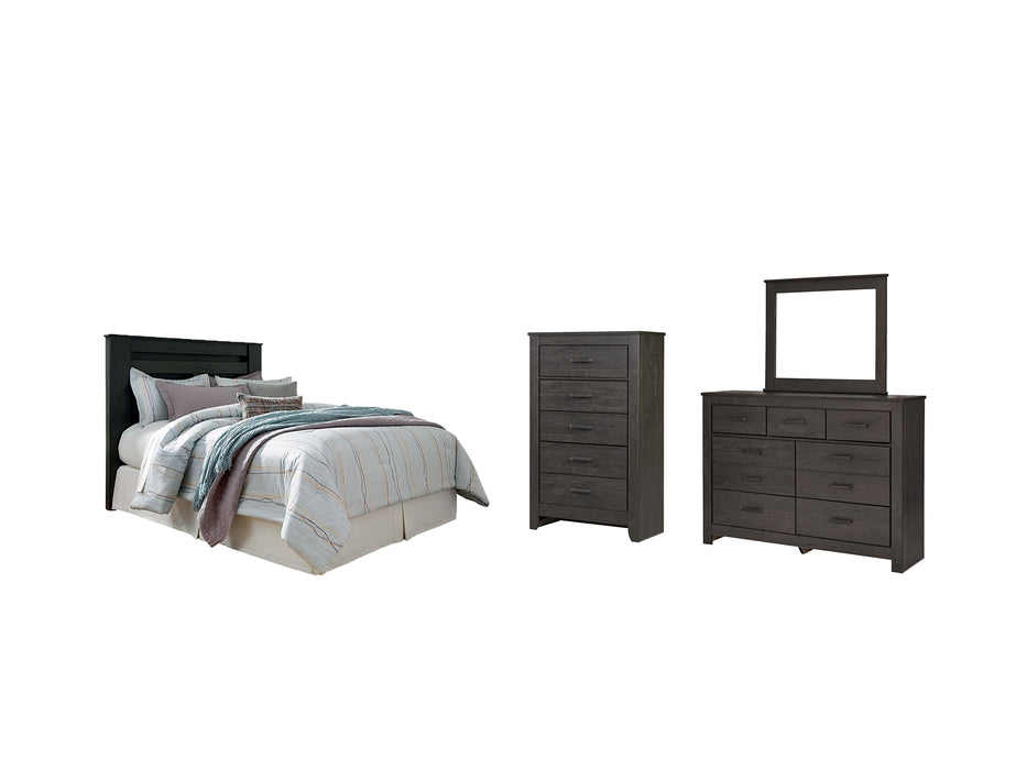 Brinxton King/California King Panel Headboard with Mirrored Dresser and Chest Huntsville Furniture Outlet