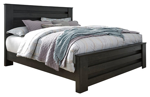 Brinxton King Panel Bed with Mirrored Dresser, Chest and 2 Nightstands Huntsville Furniture Outlet