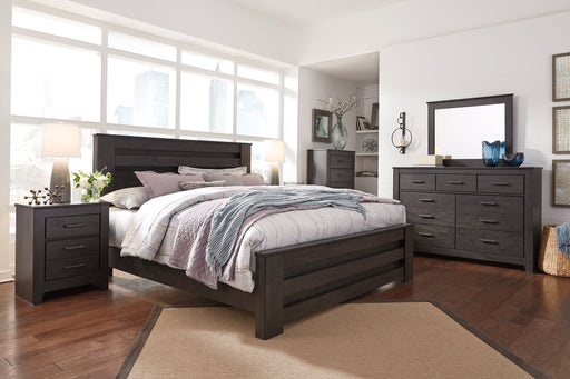 Brinxton King Panel Bed with Mirrored Dresser, Chest and Nightstand Huntsville Furniture Outlet