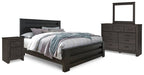 Brinxton King Panel Bed with Mirrored Dresser and Nightstand Huntsville Furniture Outlet