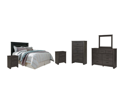 Brinxton Queen/Full Panel Headboard with Mirrored Dresser, Chest and 2 Nightstands Huntsville Furniture Outlet