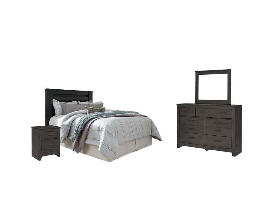 Brinxton Queen/Full Panel Headboard with Mirrored Dresser and 2 Nightstands Huntsville Furniture Outlet