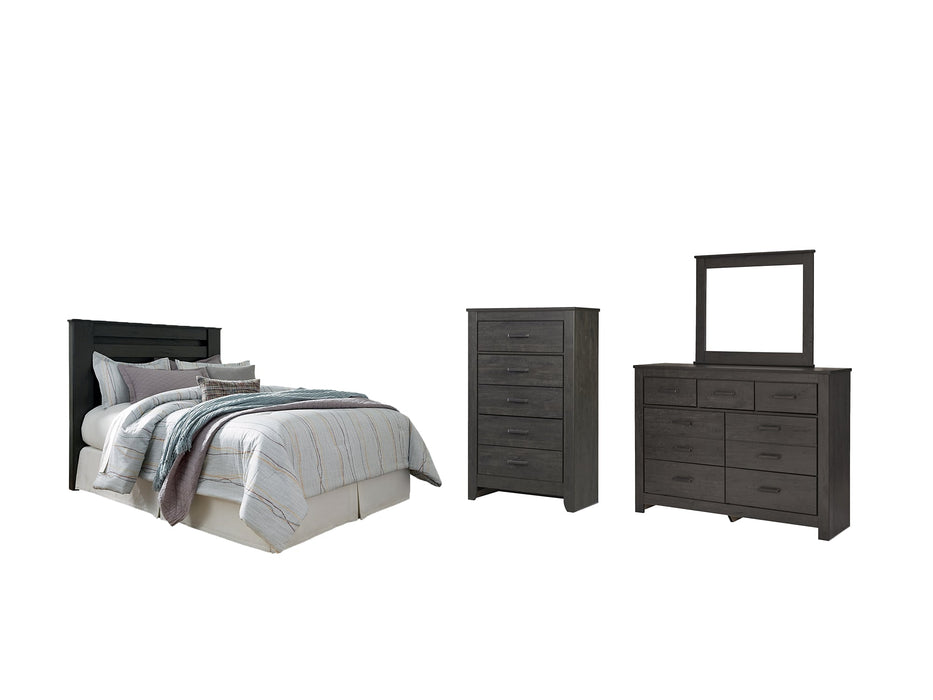 Brinxton Queen/Full Panel Headboard with Mirrored Dresser and Chest Huntsville Furniture Outlet