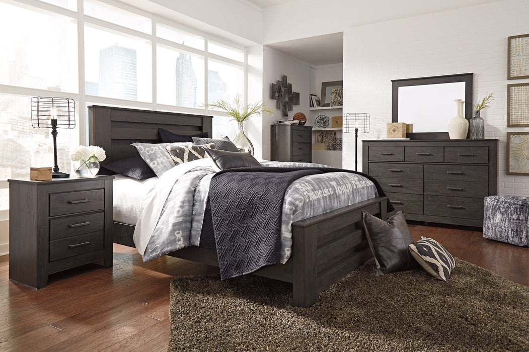 Brinxton Queen Panel Bed with Mirrored Dresser Huntsville Furniture Outlet