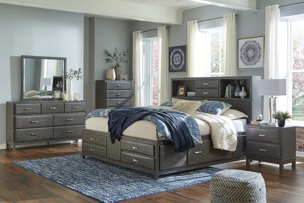 Caitbrook Queen Storage Bed with 8 Storage Drawers with Mirrored Dresser, Chest and 2 Nightstands Huntsville Furniture Outlet