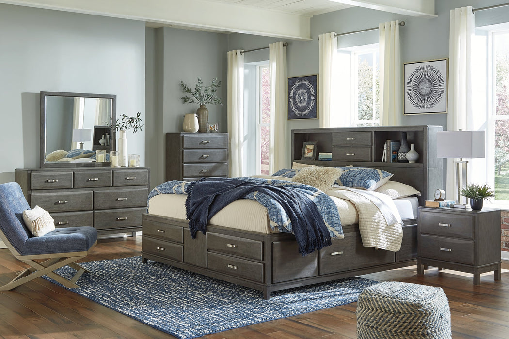 Caitbrook Queen Storage Bed with 8 Storage Drawers with Mirrored Dresser, Chest and 2 Nightstands Huntsville Furniture Outlet