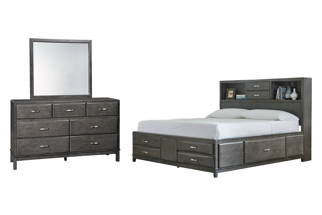 Caitbrook Queen Storage Bed with 8 Storage Drawers with Mirrored Dresser Huntsville Furniture Outlet