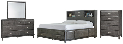 Caitbrook Queen Storage Bed with 8 Storage Drawers with Mirrored Dresser and Chest Huntsville Furniture Outlet