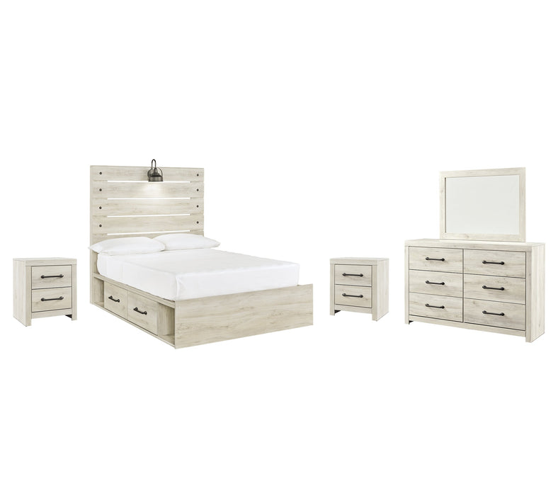 Cambeck Full Panel Bed with 4 Storage Drawers with Mirrored Dresser and 2 Nightstands Huntsville Furniture Outlet