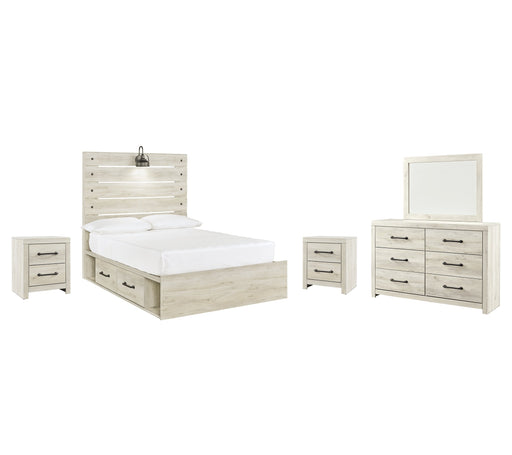 Cambeck Full Panel Bed with 4 Storage Drawers with Mirrored Dresser and 2 Nightstands Huntsville Furniture Outlet