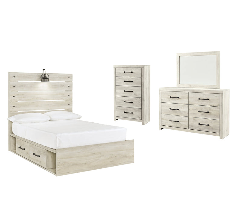 Cambeck Full Panel Bed with 4 Storage Drawers with Mirrored Dresser and Chest Huntsville Furniture Outlet