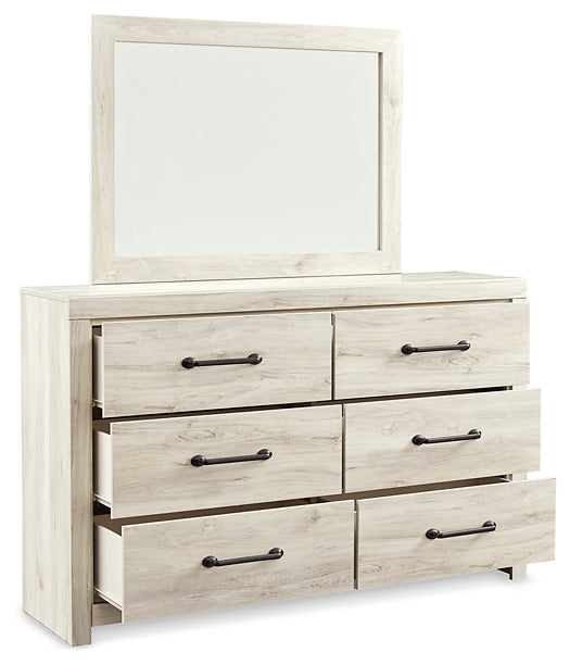 Cambeck King/California King Upholstered Panel Headboard with Mirrored Dresser, Chest and 2 Nightstands Huntsville Furniture Outlet