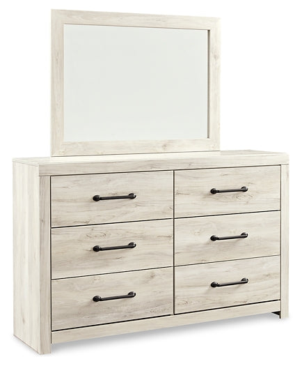 Cambeck King/California King Upholstered Panel Headboard with Mirrored Dresser, Chest and Nightstand Huntsville Furniture Outlet