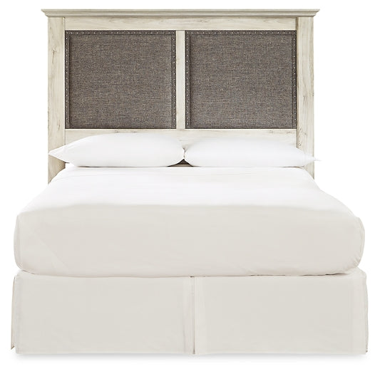 Cambeck King/California King Upholstered Panel Headboard with Mirrored Dresser Huntsville Furniture Outlet