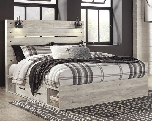 Cambeck King Panel Bed with 2 Storage Drawers with Mirrored Dresser, Chest and Nightstand Huntsville Furniture Outlet