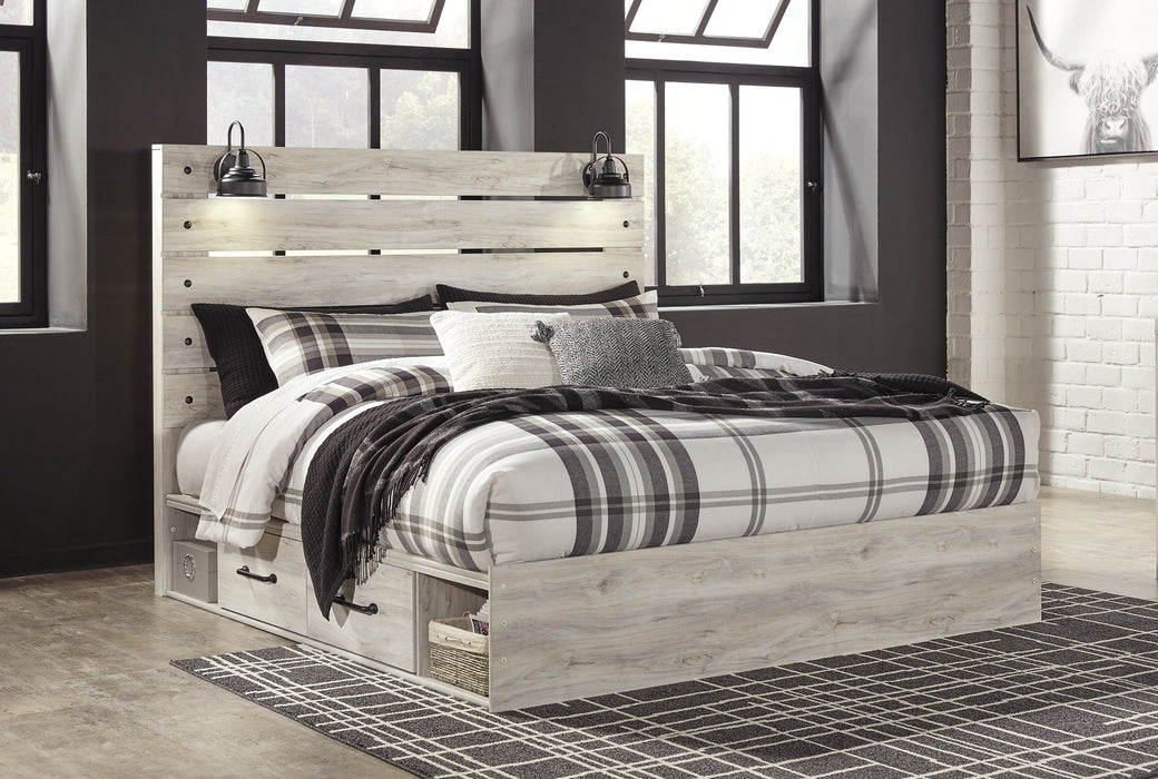 Cambeck King Panel Bed with 2 Storage Drawers with Mirrored Dresser and Chest Huntsville Furniture Outlet