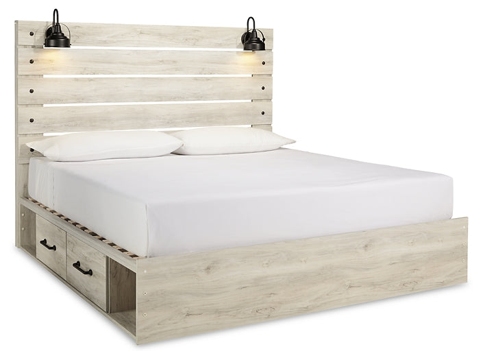 Cambeck King Panel Bed with 2 Storage Drawers with Mirrored Dresser and Chest Huntsville Furniture Outlet