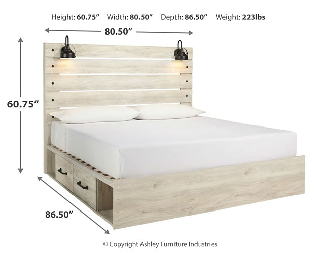 Cambeck King Panel Bed with 2 Storage Drawers with Mirrored Dresser and Chest Huntsville Furniture Outlet