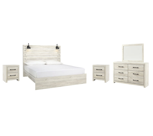 Cambeck King Panel Bed with Mirrored Dresser and 2 Nightstands Huntsville Furniture Outlet